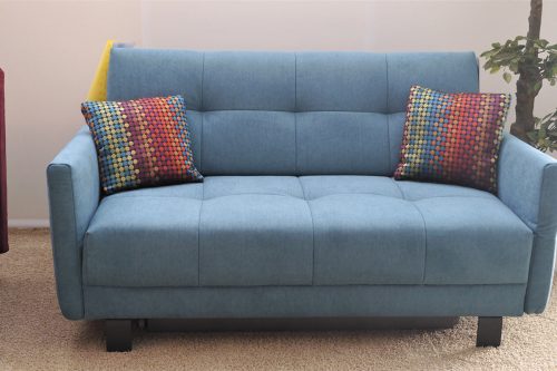 Blaues Schubkastensofa mit 140cm-Liegefläche