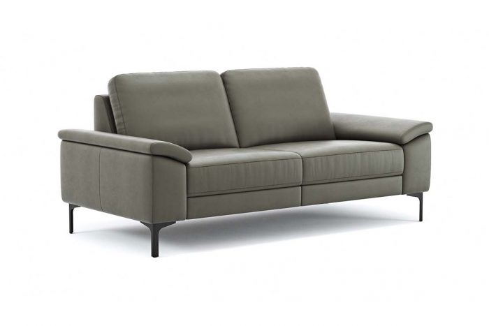 2-Sitzer-Ledersofa mit dunkelgrauem Bezug und schwarzen Metallfüßen