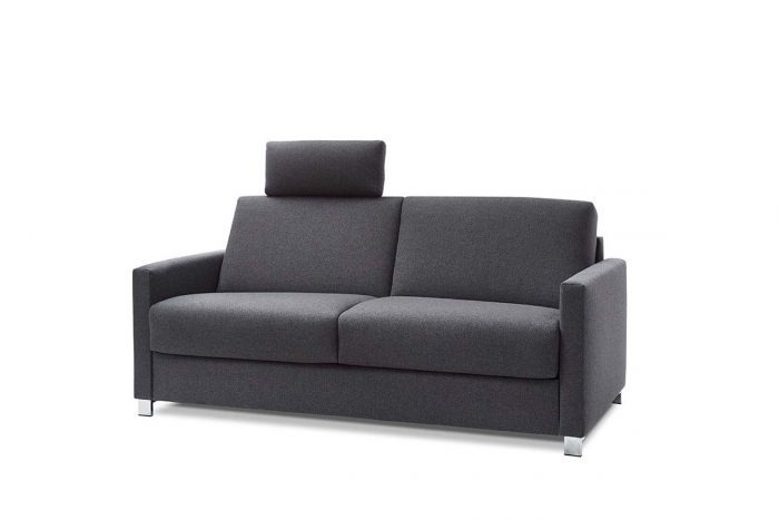 Dunkelgraues 2-Sitzer-Sofa mit Chromfüßen und Kopfstütze