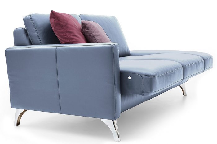 Einarmsofa in blauem Leder mit Vorziehfunktion