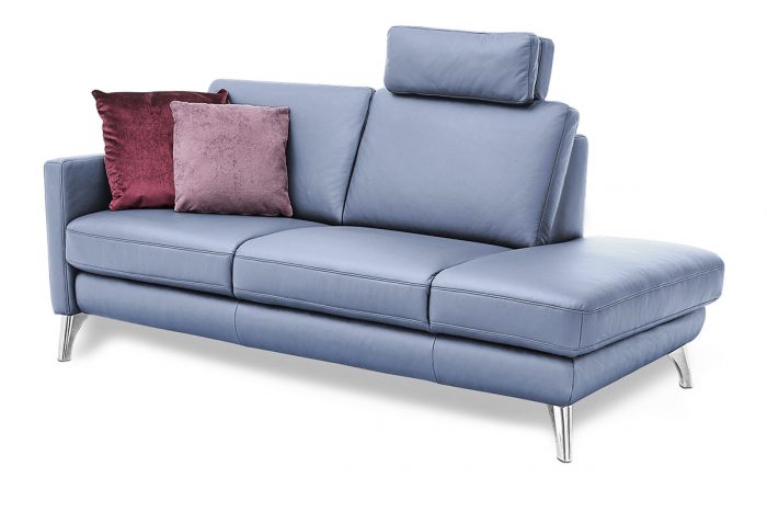 Einarmsofa in blauem Leder mit Chromfüßen