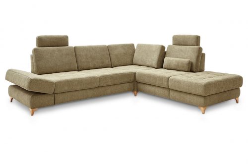 Großes Ecksofa in olive mit Steppung im Sitz und breiter Armlehne