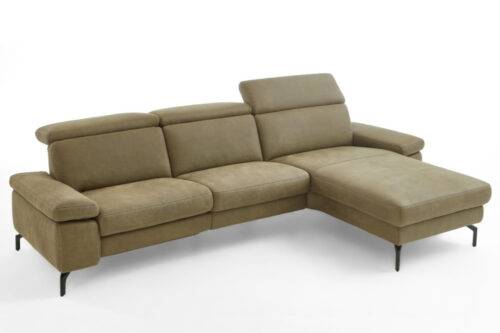 Olivefarbenes Sofa mit Kopfteilverstellung in Microfaserstoff