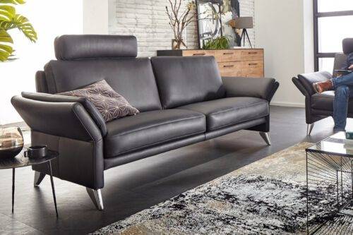 Schwarzes Ledersofa mit Kopfstütze