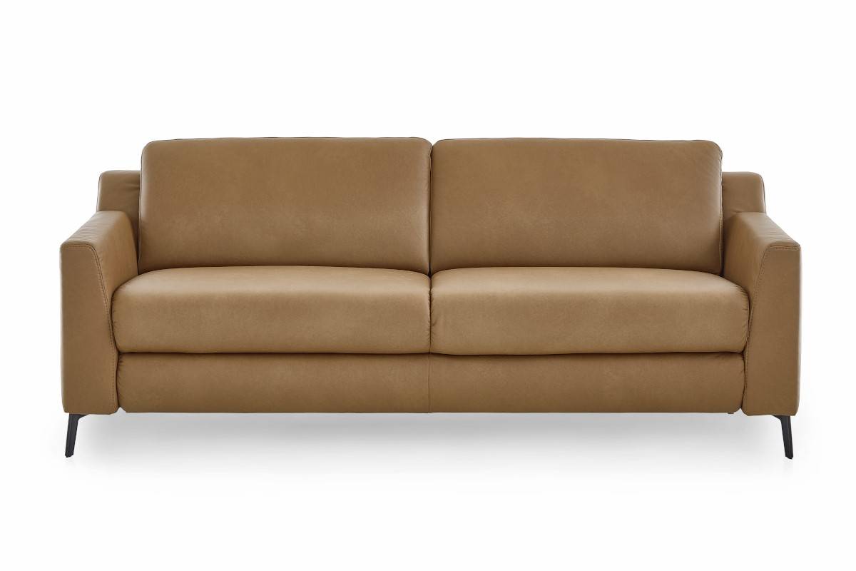 Kubisches Ledersofa in Cognacfarbe mit schmalen Armlehnen