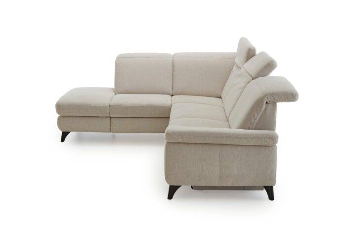 Ecksofa in beigem Stoff mit Kopfteilverstellung