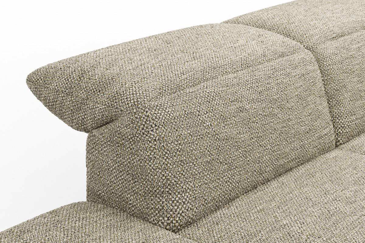 Manuielle Kopfteilverstellung mit Rasterbeschlag bei einem hellgrünen Stoffsofa