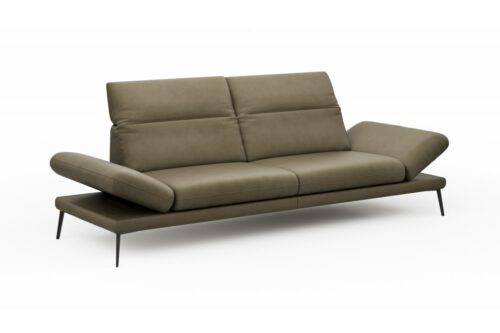 Olivegrünes Ledersofa mit Kopf- und Armteilverstellung