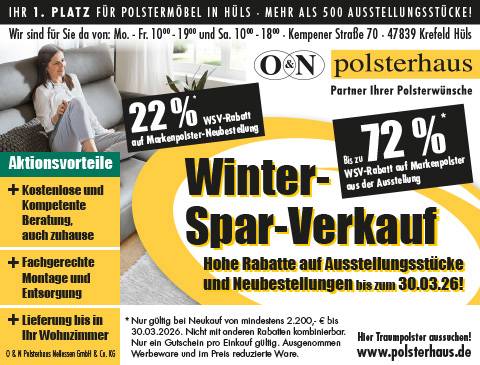 Winter-Spar-Verkauf 22% Rabatt auf Neubestellungen, bis zu 72% auf Ausstellungsmodelle