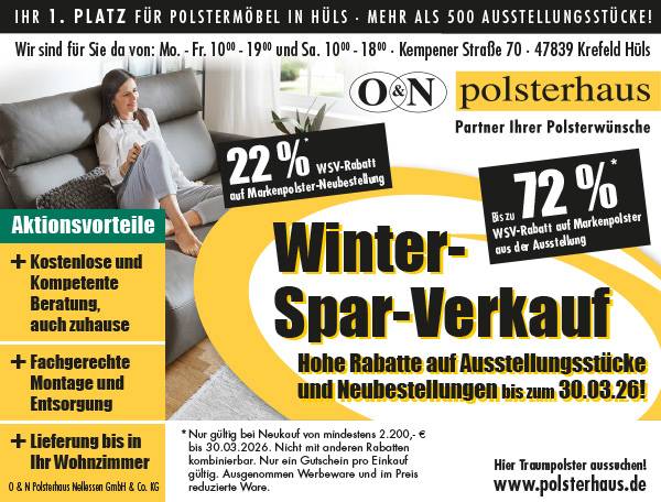 Winter-Spar-Verkauf 22% Rabatt auf Neubestellungen, bis zu 72% auf Ausstellungsmodelle