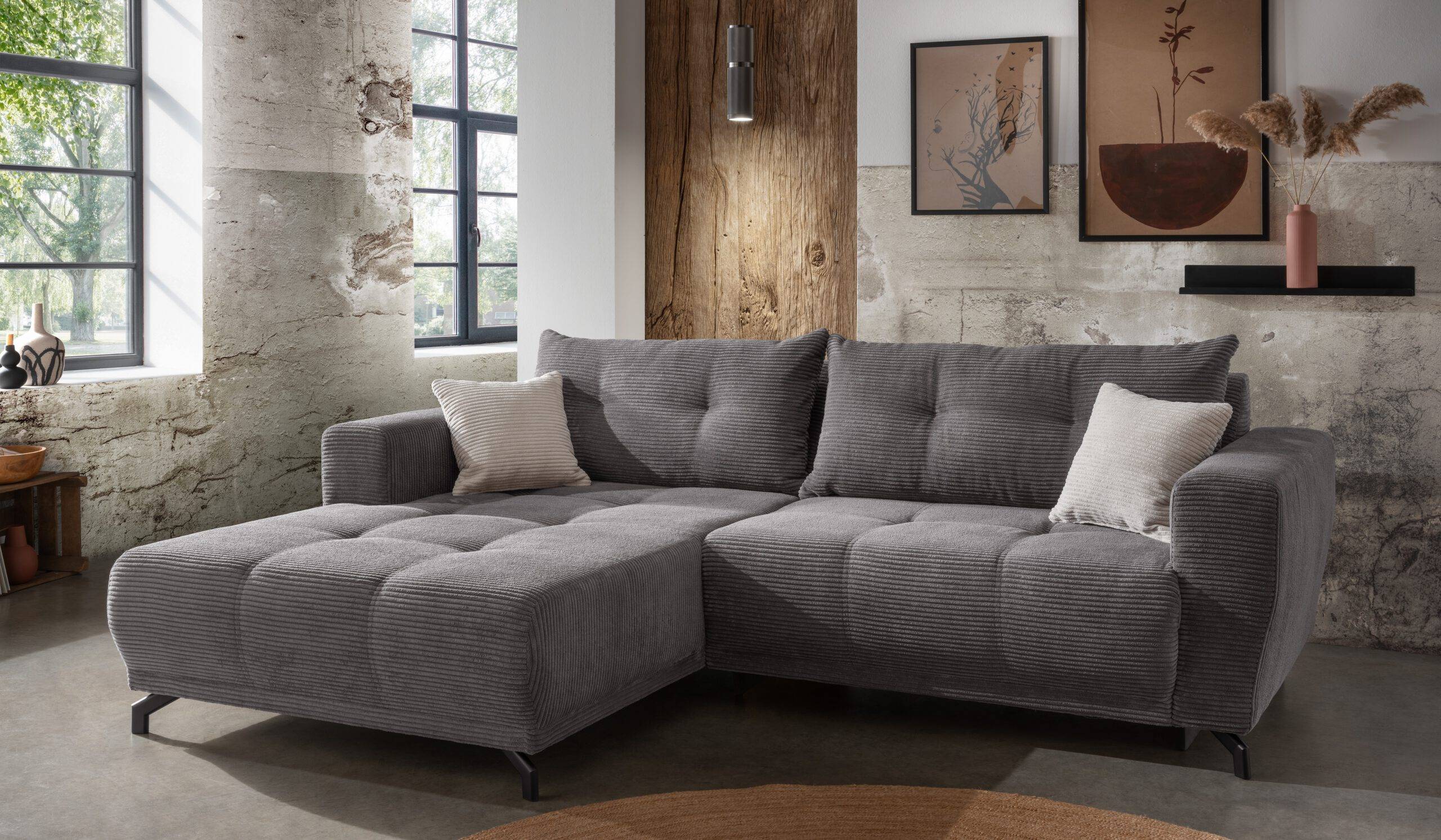 Dunkelgraues-Cordsofa-mit-Steppung Dunkelgraues Cordsofa mit Steppung