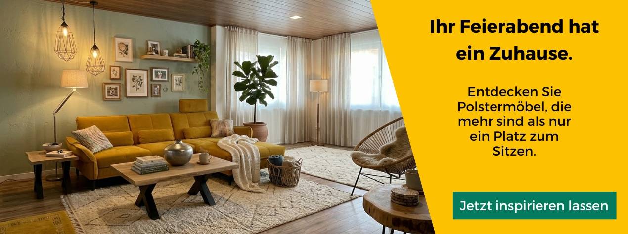 Ihr Feierabend hat ein Zuhause - Cozy Wohnzimmer mit gelbem Ecksofa