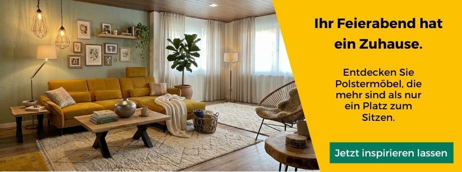 Ihr Feierabend hat ein Zuhause - Cozy Wohnzimmer mit gelbem Ecksofa