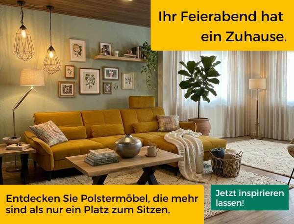 Ihr Feierabend hat ein Zuhause - Cozy Wohnzimmer mit gelbem Ecksofa