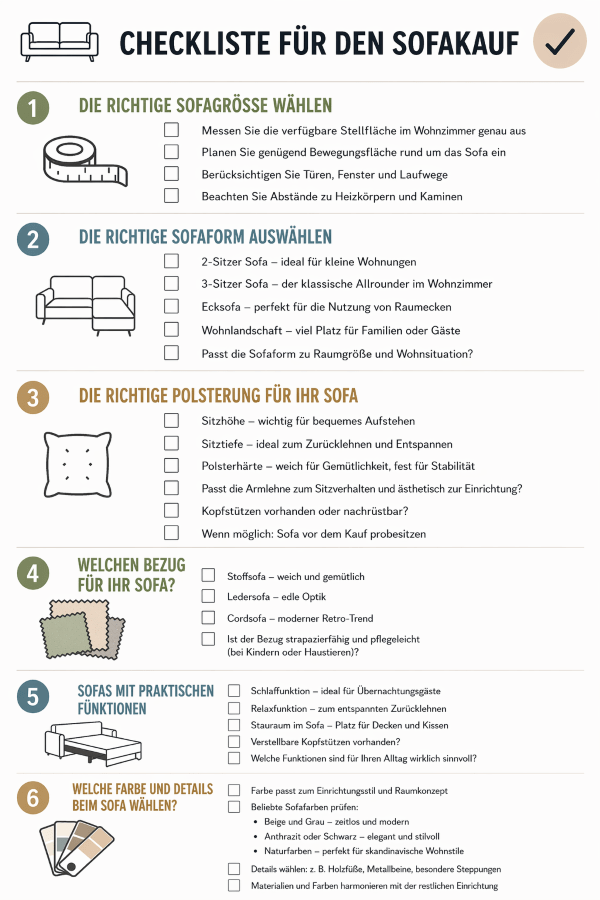 Checkliste für den Sofakauf Checkliste für den Sofakauf